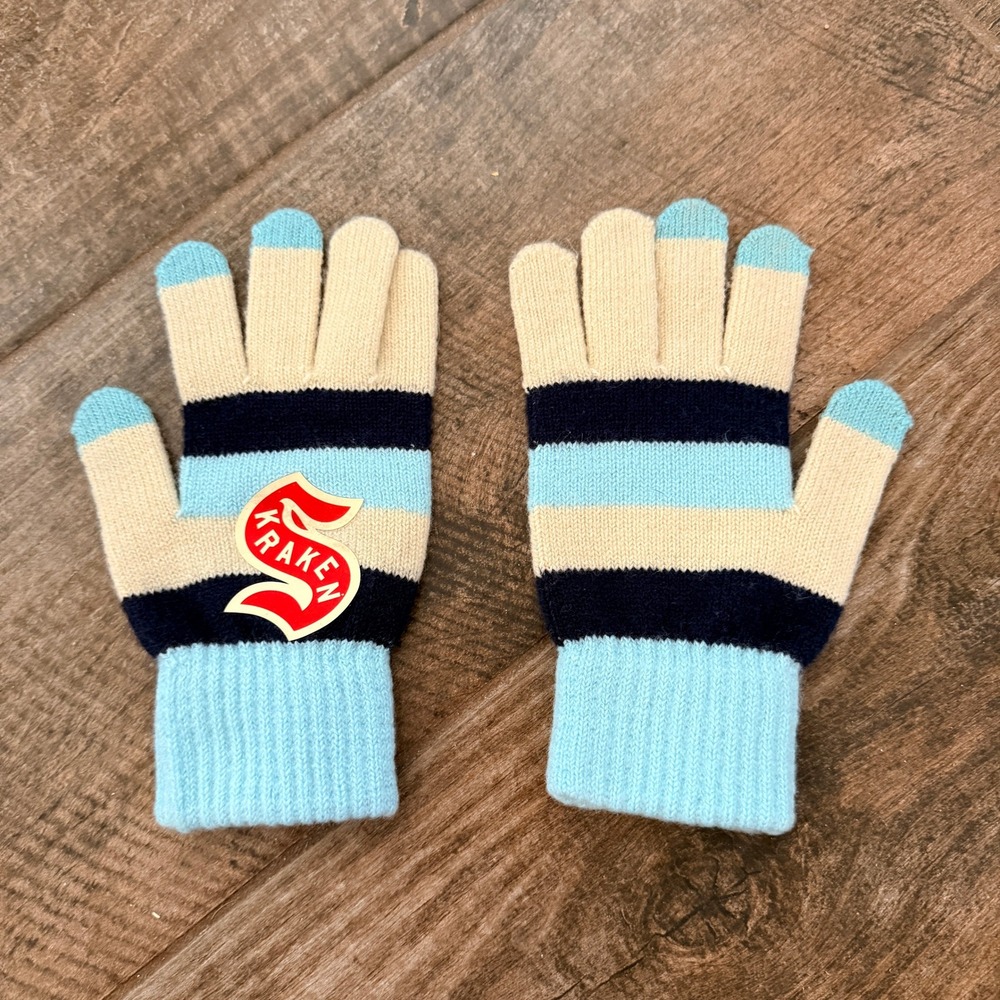 Seattle Kraken 2024 Winter Classic Stripe Knit Gloves, Blue. OS
